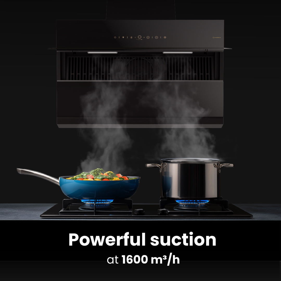 Intellia by Livspace AutoClean Inclined Shape BLDC chimney 900mm size 1600m3/h suction power (Ducted) | Intellia CH I 90