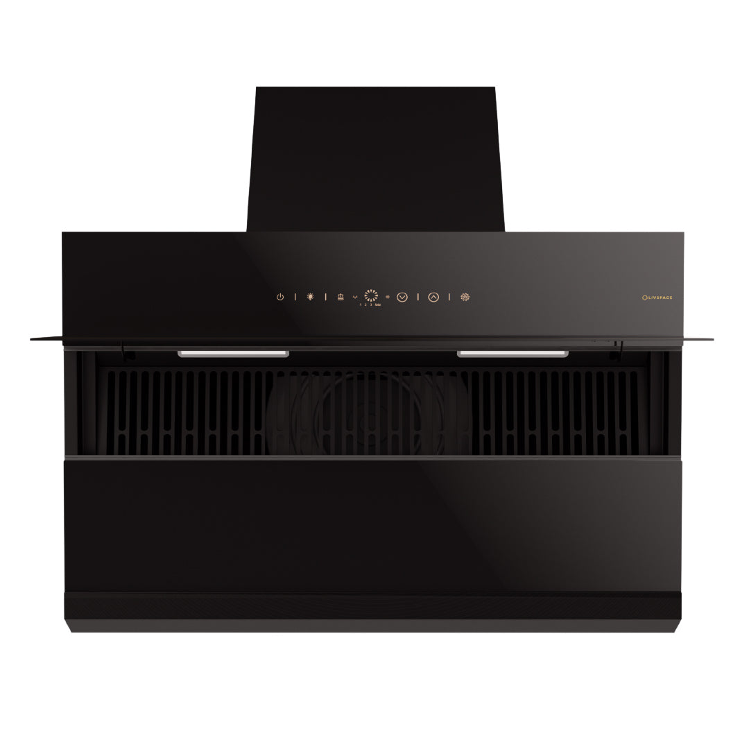 Intellia by Livspace AutoClean Inclined Shape BLDC chimney 900mm size 1600m3/h suction power (Ducted) | Intellia CH I 90