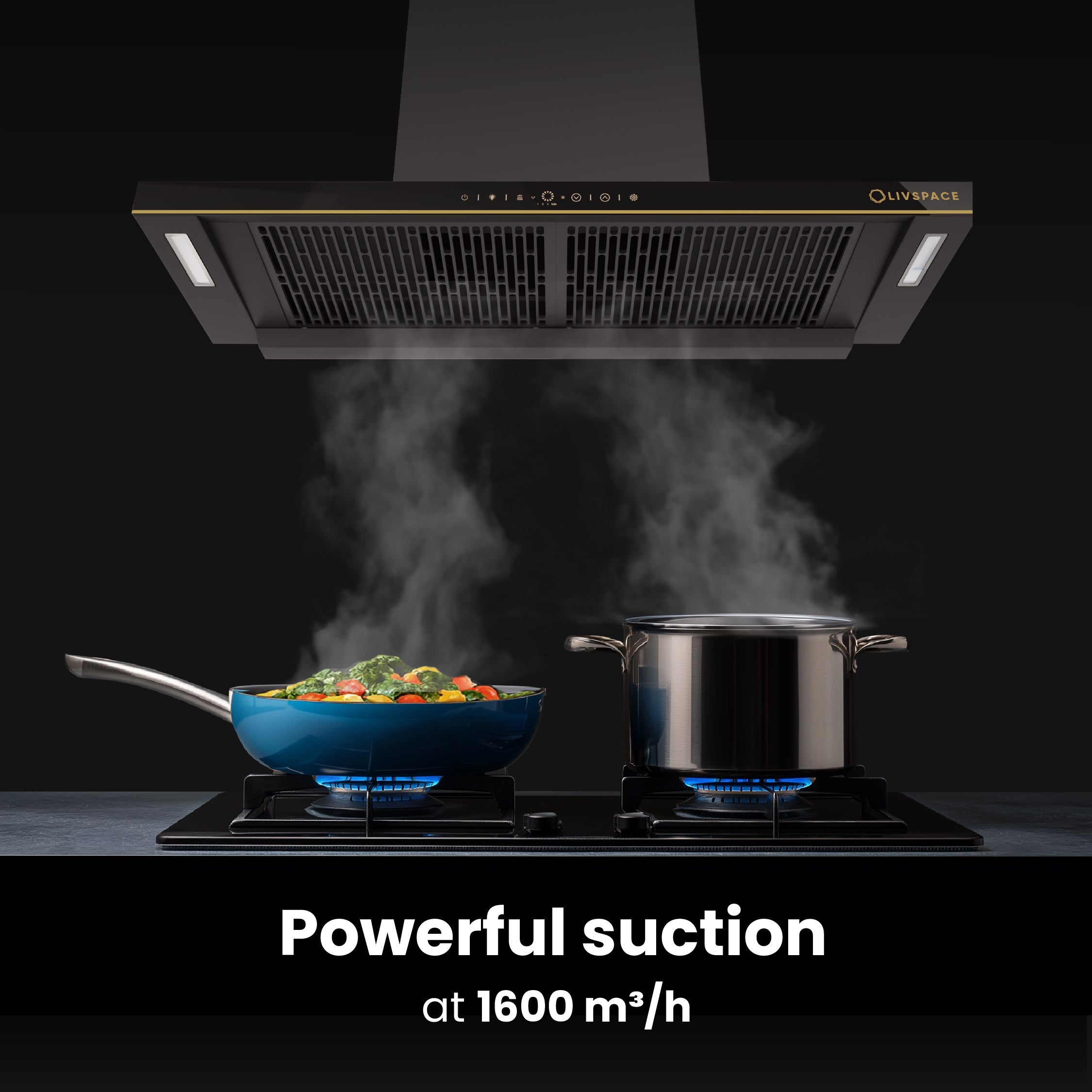 Intellia by Livspace AutoClean Curve Shape BLDC chimney 900mm size 1600m3/h suction power (Ducted) | Intellia CH T 90