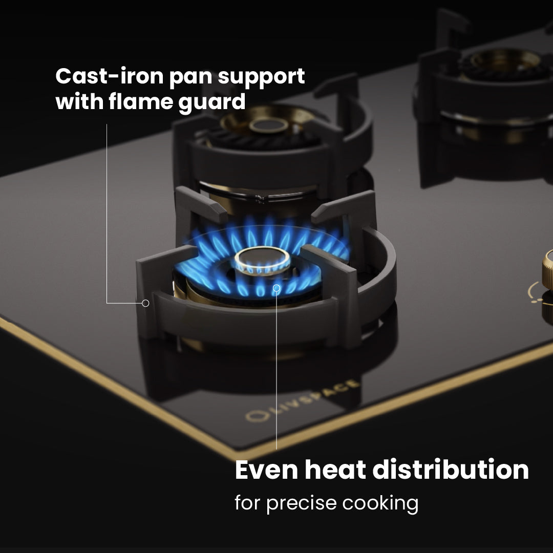 Intellia by Livspace 4 Brass Burner 900mm with Auto Ignition Gloss finish Hob  | Intellia HB 4B G 90