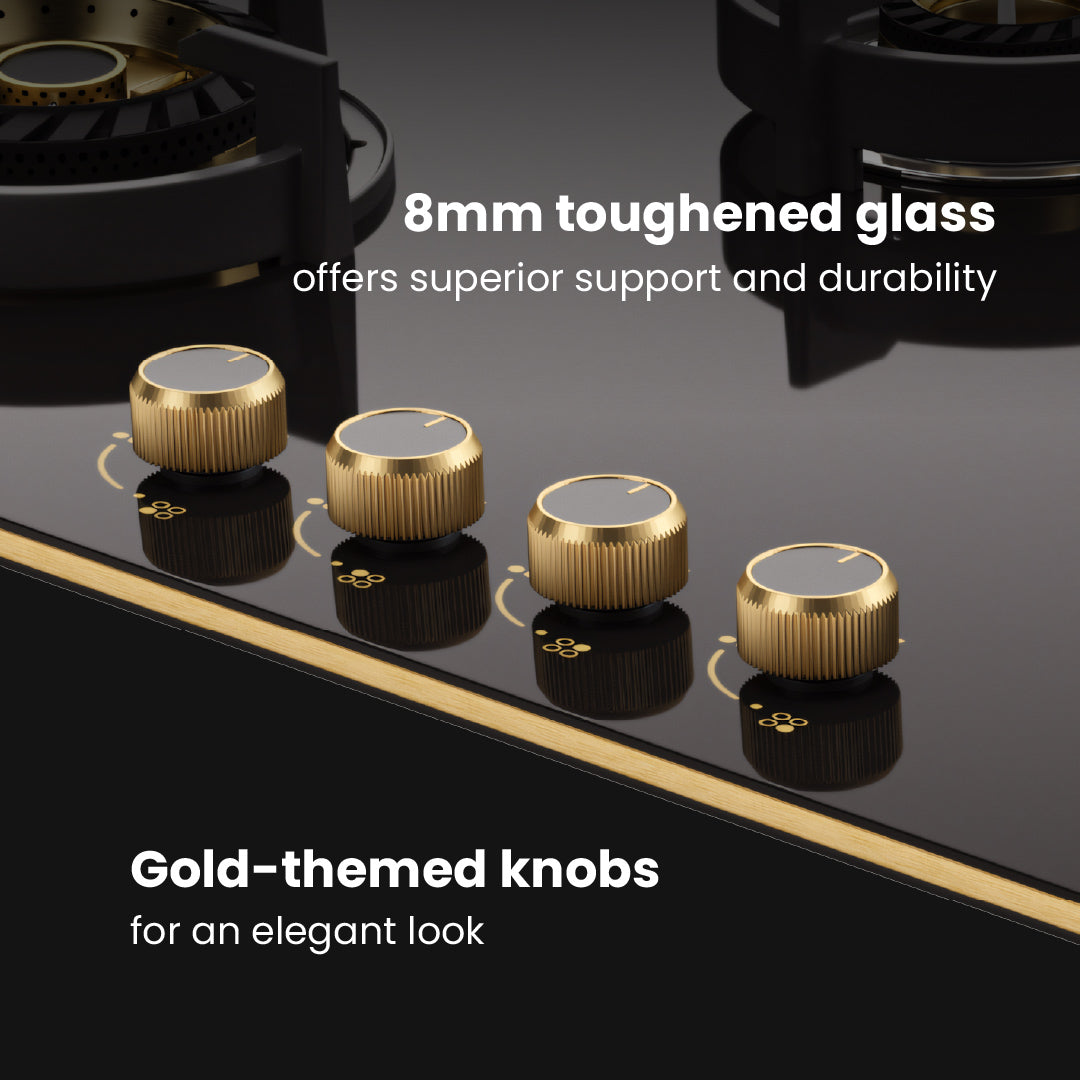 Intellia by Livspace 4 Brass Burner 900mm with Auto Ignition Gloss finish Hob  | Intellia HB 4B G 90