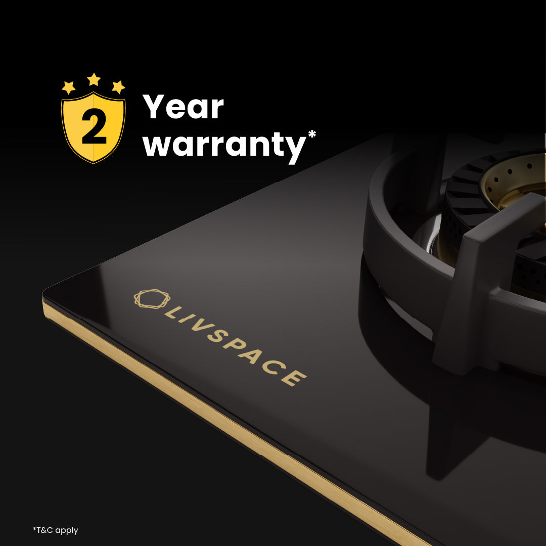 Intellia by Livspace 4 Brass Burner 900mm with Auto Ignition Gloss finish Hob  | Intellia HB 4B G 90