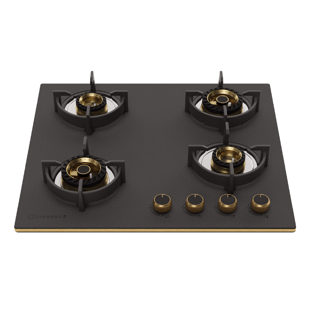 Intellia by Livspace 4 Brass Burner 595mm with Auto Ignition Matt finish Hob  | Intellia HB 4B M 60