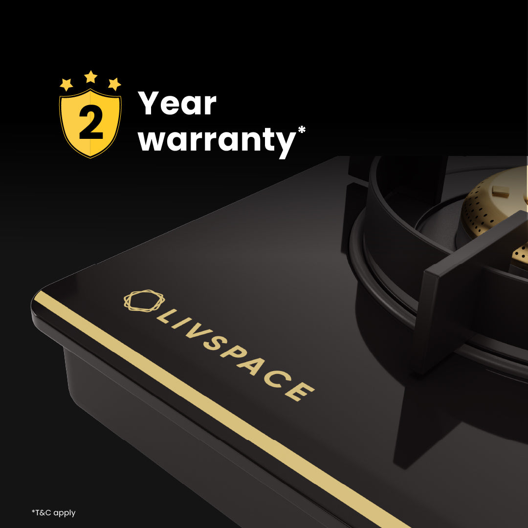 Intellia by Livspace 3 Brass Burner 770mm with Auto Ignition Gloss finish Cooktop  | Intellia CT 77 3B