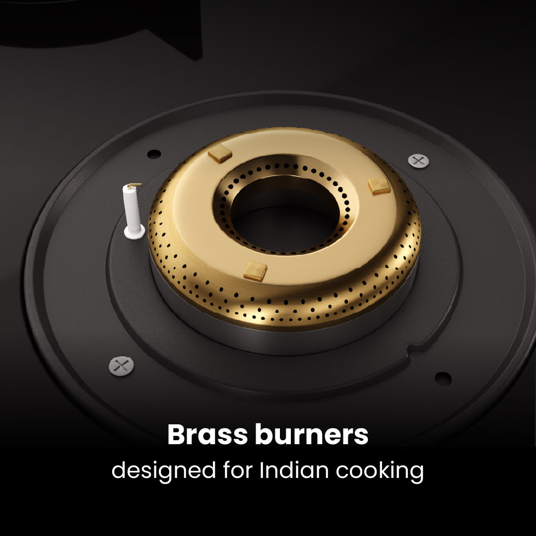 Intellia by Livspace 4 Brass Burner 750mm with Auto Ignition Gloss finish Cooktop  | Intellia CT 75 4B