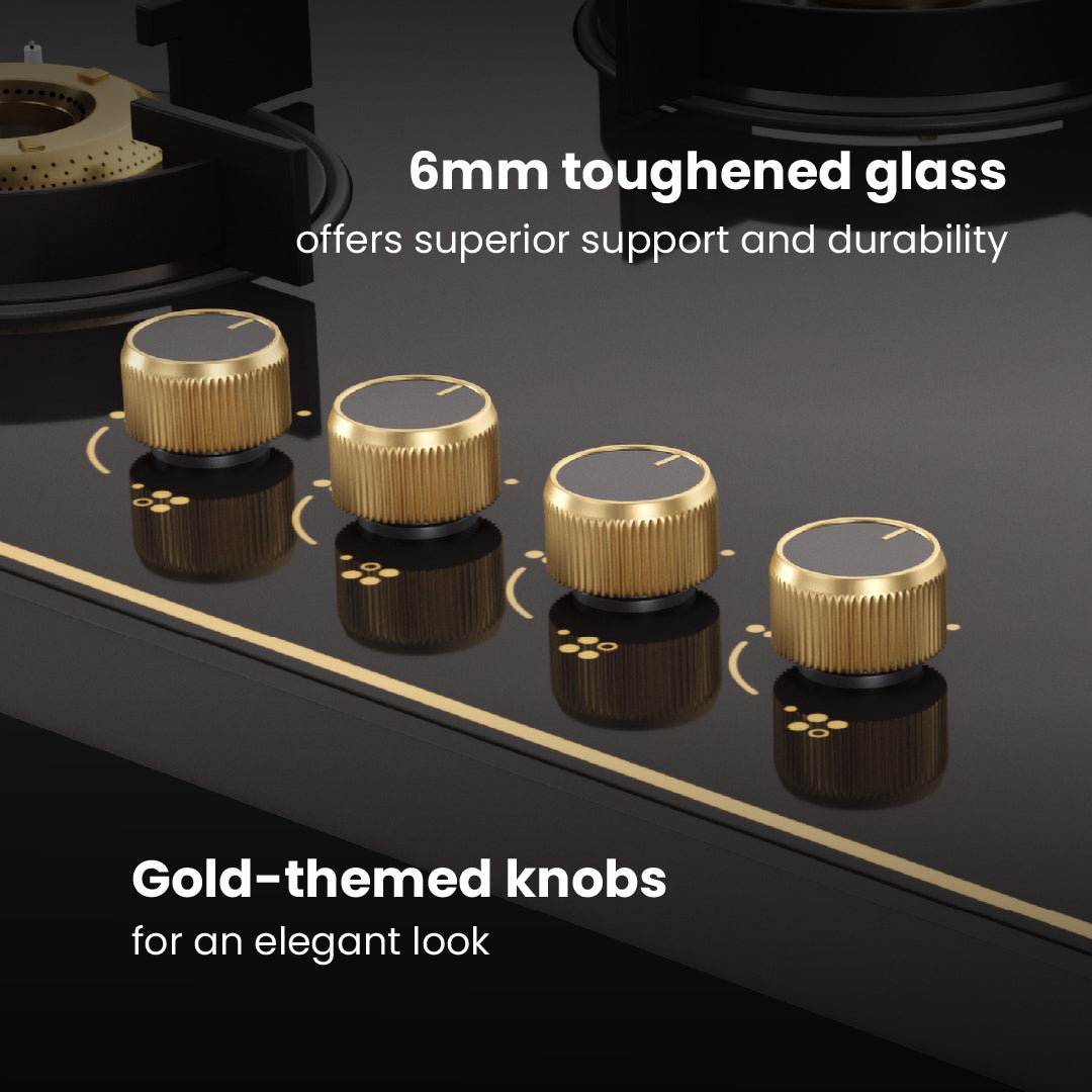 Intellia by Livspace 4 Brass Burner 750mm with Auto Ignition Gloss finish Cooktop  | Intellia CT 75 4B