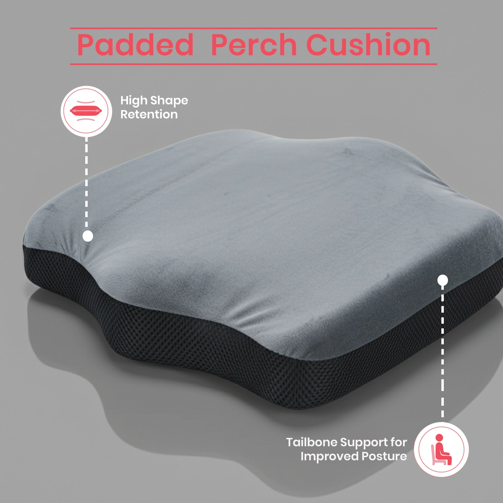 Padded Perch | Coccyx Relief & Tailbone Support Cushion Grey