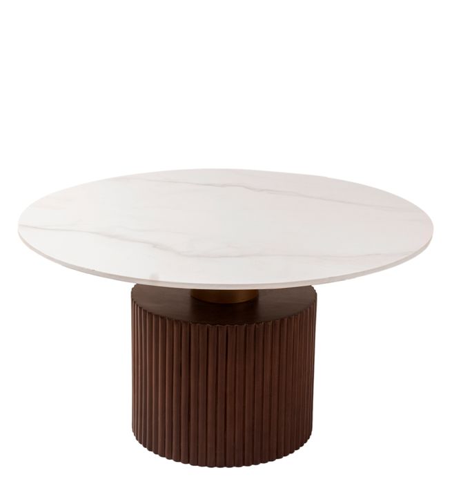 Ventura Fluted Coffee Table with Dark Walnut Finish and Composite Marble Top