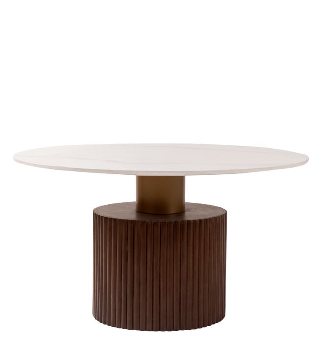 Ventura Fluted Coffee Table with Dark Walnut Finish and Composite Marble Top
