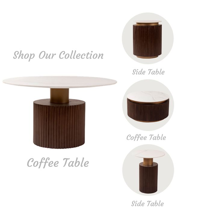 Ventura Fluted Coffee Table with Dark Walnut Finish and Composite Marble Top