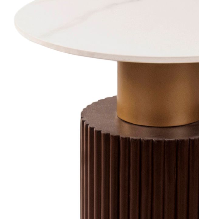 Ventura Fluted Side Table with Dark Walnut Finish and Composite Marble Top