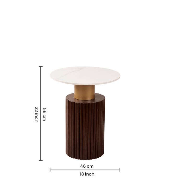 Ventura Fluted Side Table with Dark Walnut Finish and Composite Marble Top