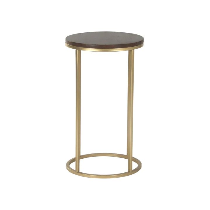 Windhaven Round Wooden Side Table in Gold Finish