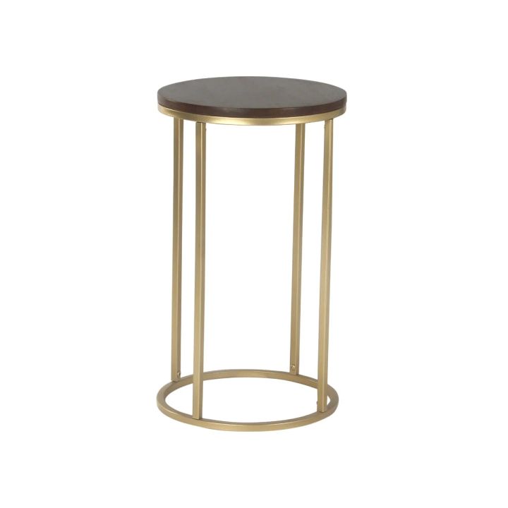 Windhaven Round Wooden Side Table in Gold Finish