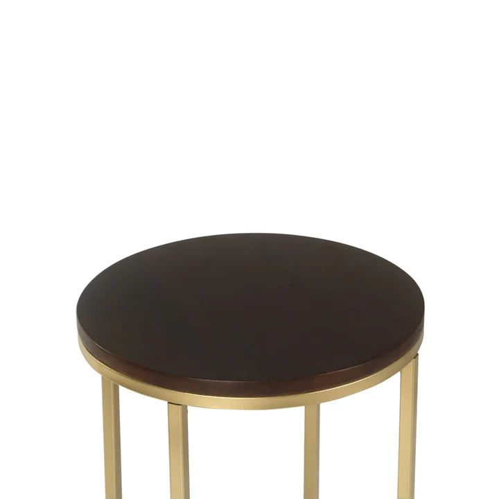 Windhaven Round Wooden Side Table in Gold Finish